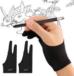 Mixoo Artist Gloves for Drawing Tablet 2 Pack - Palm Rejection Drawing Gloves with Two Fingers for Paper Sketching, iPad, Graphics Painting, Good for Left and Right Hand (L)