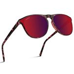 WMP Eyewear - Modern One Bridge Round Sunglasses, Fire Tortoise Frame / Mirror Red Lens, One Size