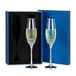 NUPTIO Wedding Champagne Flutes Glasses: Set of 2 Personalised Crystal Champagne Flute Prosecco Glass for Bride & Groom Gifts Gift Boxed Silver His & Hers Engagement Anniversary Party Bridal Showers