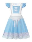 Jurebecia Girls Nightgowns Princess Alice Wonderland Nightdress Flutter Sleeves Pajamas Sleepwear for Toddler Kids Nightie Dress 5-6 Years Blue White