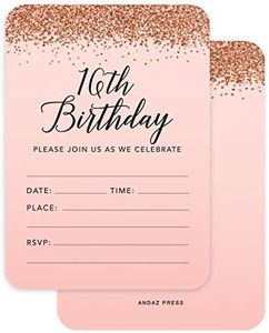 Andaz Press Blush Pink and Rose Gold Glitter Elegant Party Collection, 5x7-inch Invitations with Envelopes, 16th Birthday Sweet 16, 24-Pack, Double Sided, Heavy Card Stock, Includes Envelopes