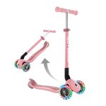 Globber Primo Foldable Scooter with Light Up Wheels for Children 3 Years Plus - 2 Year Warranty (Pastel Pink)