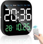 Necomi Digital Wall Clock, 9'' LED Digital Clock Wall with Remote Control for Living Room Decoration, Week/Date/Temperature in 3 Colors, Auto Brightness, Standing & Hanging