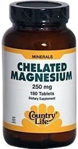 COUNTRY LIFE VITAMINS CHELATED MAGNESIUM 250 MG, 180 TAB