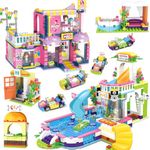 1373 Pieces Summer Pool Party Time, Hair Salon Fun Toys Building Blocks Set Includes Juice Bar, Cars Building Play Kit - Storage Box with Base Plate Lid - Learning and Roleplay Gift for Boys Girls