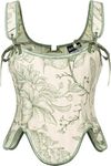 Corset Top for Women Renaissance Overbust Floral Boned Bustier Bodice Green Floral Size 8