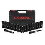 CASOMAN 25PCS 1/2" Drive Impact Socket Set, Deep, Cr-V Steel, 6 Point, Metric&SAE, 12mm to 24mm, 3/8 Inch to 1 Inch, Includes Extension Bars: 3-inch, 5-inch, 1/2-1/4 Adapter