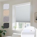 Persilux No Drill No Tools Blackout Cellular Shades for Windows, Cordless Honeycomb Blinds, UV Protection Energy Saving Pleated Blinds for Indoor Windows, White, 22" W x 64" H