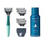 Harry's Razors for Men - Men's Razor Set with Tropical Green Handle, 5 Razor Blade Refills, Travel Blade Cover, 60ml Shave Gel