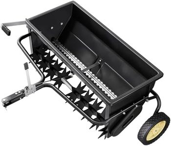PPOLB 32 Inch Lawn Spreader with Aerator Spikes Tow Behind, 2-in-1 Broadcast Spreader & Lawn Aerator for ATV UTV Tractor, Heavy Duty Steel Hopper, Adjustable Flow Control, Lawn Care Seeder Fertilizer
