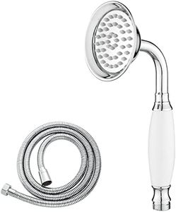 Maynosi Ducha de Mano con Mango de Cerámica, Cabeza de Ducha Victoriana Tradicional, Alcachofa de Ducha con Manguera de Ducha 1.5m, Universal Fácil de Instalar, Cromo-A