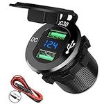 Quick Charge 3.0 Dual USB Charger Socket, SunnyTrip Waterproof Aluminum Power Outlet Fast Charge with LED Voltmeter & Wire Fuse DIY Kit for 12V/24V Car Boat Marine Motorcycle Truck Golf Cart and More3