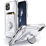 SHIELDS UP] Designed for iPhone 11 Case, Wallet Minimalist Case with Ring Kickstand and Card Holder, Transparent Slim Shockproof TPU Bumper Cover for iPhone 11 6.1 inch - Clear