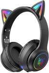 ONITOON Cat Ear Bluetooth Headphones for Kids & Adults, 55H Play Time, Wireless Foldable & Wired Multi-Function LED Light Up Over Ear Headphones with Mic and Volume Control for iPhone/iPad/Laptop/PC