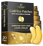 Plantifique Under Eye Patches for Puffy Eyes & Dark Circles - 20 Pairs Gold Eye Gel Patches, Eye Mask Patch with Caffeine, Collagen Eye Mask for Eye Bags and Wrinkles Cooling Under Eye Mask Skincare