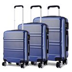 Kono Luggage Sets of 3 Piece Lightweight 4 Spinner Wheels Hard Shell Trolley Case 20"/24"/28" (Navy Set)