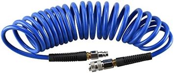 aunstarwei Air Compressor Hose Polyurethane(PU) Recoil Blue with 1/4" Europe Quick Coupler and Plug Fittings, 5m Length