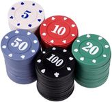 NUOBESTY Poker Chips Set- Gambling Currency Plastic Number Chip Props for Party School Home 100Pcs