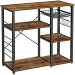 Vasagle Baker's Rack, Kitchen Shelf with Steel Frame, Wire Basket and 6 Hooks, Multifunctional Storage for Mini Oven, Spices and Utensils, Industrial, Rustic Brown and Black