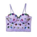 Women Handmade Colorful Rhinestone Push Up Bustier Corset Crop Top