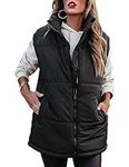 Sukany Women's Causal Warm Puffer Vest Winter Zip Up Sleeveless Padded Gilet Stand Collar Lightweight Jacket Coat Outwear with Pockets Black M