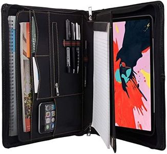 iCarryAlls Zipper Leather Portfolio with Removable Tablet Holder, Padfolio Tablet Case with Stand Compatible for iPad Pro 12.9 2020 & 2018, 13.8x13.8x11.0 in. (1901Q-IP129-2018-BK)