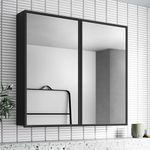 Plantex Aluminium Framed Bathroom Mirror with Storage/Double Door Heavy-Duty Steel Body Bathroom Shelf for Wall with Mirror - 18x18 Inch, Black