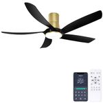 Ohniyou 58 Inch Ceiling Fan with Lights-Remote/APP Control, Low Profile Flush Mount Indoor Outdoor Ceiling Fan with 6 Speeds Reversible Dimmable Modern Ceiling Fans for Living Room Patio, Black