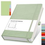 RETTACY Lined Journal Notebook - A5 Note Book Hardcover Notepad 192 Numbered Pages for Writing,100gsm Lined Paper, Leather Hardcover, for Women Men Work Office School,14.5 x 21cm - Light Green