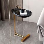 Gelory C Shaped End Table, Narrow Side Table, Modern Sofa Side Table with Metal Frame, Coffee Snack Couch Table for Living Room, Bedroom, Bedside (Gold+Black Tray)