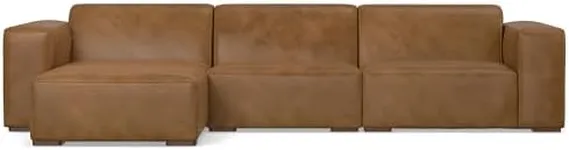 SIMPLIHOME Rex Left-Facing Modular Sectional Sofa in Full-Grain Genuine Leather, Caramel Brown, 122-inches Wide, Handcrafted Modern-Style 4-Seater L-Shaped Leather Couch with Left Chaise