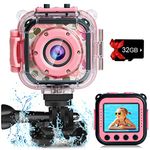 DROGRACE Children Kids Camera Waterproof Digital Video HD Action Camera Sports Camera Camcorder DV for Girls Birthday Holiday Gift Learn Camera Toy 1.77'' LCD Screen (Pink)