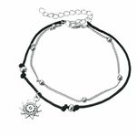 Black & silver anklet | Double ankle chain | Sun ankle bracelet | Festival jewellery | Black cord ankle chain | Holiday jewellery