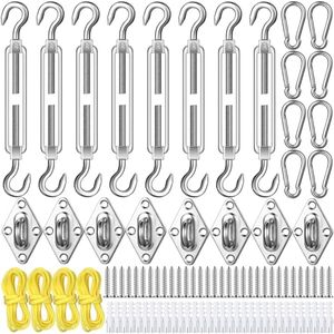 Tandefio 92 Pcs Shade Sail Hardware Kit Heavy Duty Anti Rust Sun Shade Hardware Kit Retractable Stainless Steel Outdoor Shade Sail for Triangle Rectangle Sun Shade Sail Installation