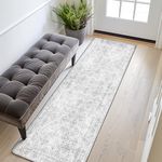 BEIMO 2X10 Runner Rugs for Hallway, Area Rugs for Entryway, Machine Washable Vintage Floral Print Door Mat, Low Pile Lightweight with Non Slip Backing Throw Thin Long Rug, Distressed Cream/Gray