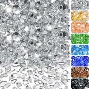 RUOJAS 20 Pounds Fire Glass 1/4 Inch High Reflective Tempered Firepit Glass Rocks for Fireplace, Fire Pit Table, Fire Bowl and Landscaping (Crystal Clear)
