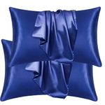 DuShow Satin Pillow Cases 2 Pack, Soft Silky Pillowcases For Hair and Skin Luxury Satin Pillowcase with Envelope Closure,Navy Blue 50x76 cm