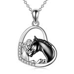 YFN Horse Pendant Necklace Jewelry 925 Sterling Silver Women Embrace Horse Gift for Women, Sterling Silver, Cubic Zirconia