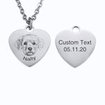 INBLUE Personalized Pet Portrait Necklace for Women Stainless Steel Round/Heart Disc Engraving with Picture Name Customized Pet Loss Memorial Gifts for Pet Lovers (A2 - Silver)