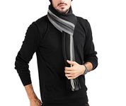 Men's Scarf Black Grey Striped Autumn Winter Thick Cashmere Men's Scarf, Tassel 180 * 30 cm