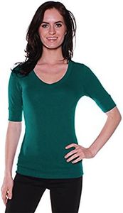 Emmalise Women's Slim Athletic Fit Vneck Tshirt Half Sleeves Top (Dark Emerald, 3XL)
