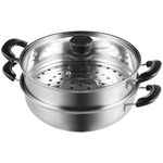 VEVOR Steamer Pot, 11in/28cm Steamer Pot for Cooking with 3QT Stock Pot and Vegetable Steamer, Food-Grade 304 Stainless Steel Food Steamer Cookware with Lid for Gas Electric Induction Grill Stove