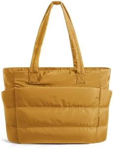 BAGSMART Tote Bag for Women, Lightweight Puffy Tote Bag with Compartments Shoulder Bag Handbag for Travel, Work, Gym (Brownstone Yellow, Standard Size)