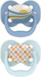 Dr. Brown's Advantage Baby Pacifier, Fully Symmetrical Soother with Soft Silicone Bulb, 0-6m, BPA Free, Blue Sunrise, 2 Pack (Style May Vary)