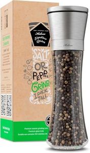 KELVEE Premium Stainless Steel Sea Salt and Pepper Grinder Set of 1 - Ceramic Blades, Adjustable Coarseness, Refillable Tall Glass Salt and Pepper Shakers - Kitchen Spice Mill (Mannual Pack of 1)