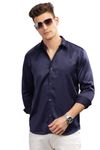 Blue Squad Men's Satin Slim Fit Shirt | Modern Tailored Design Solid Shirt (Navy Blue, Size: M)