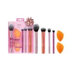 Real Techniques Everyday Essentials + Makeup Sponge Kit, 4 Makeup Brushes and 2 Makeup Blender Sponges,Blush, Bronzer, Eyeshadow, and Powder, Synthetic Bristles, Cruelty-Free, 6 Piece Set