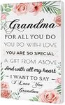 Grandma Gifts or Mothers Day Gifts - Hangable Canvas Wall Art Gift for Grandma - Poem Sign for Home Decor Wall Gifts - Birthday Gifts for Mom or Grandma - Floral Style 14 x 11"