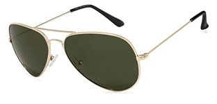 VINCENT CHASE EYEWEAR By Lenskart | Full Rim Aviator | Polarized and 100% UV Protected | Men & Women | Medium | VC 5158/P Golden Frame/Green Lens - Pack of 1