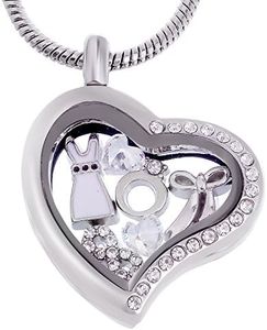 RUBYCA Themed Heart Locket Necklace Crystal Birthstone Living Memory Floating Charm Silver Tone DIY